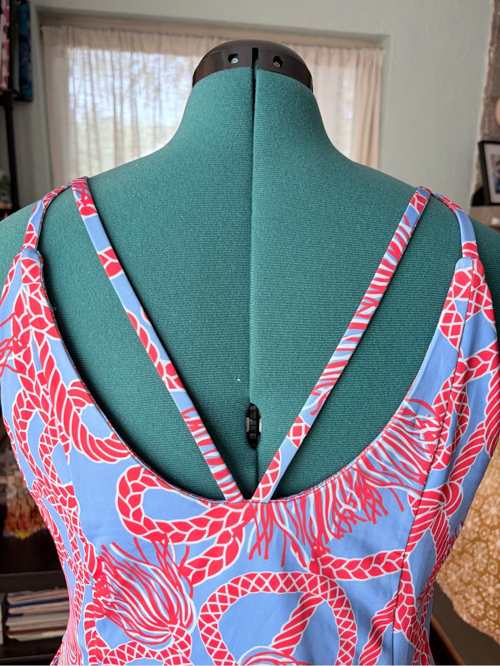 Gretchen Scott Designs Blue & Red Rope-Print Ruffle Slip Dress - Picture 4 of 5